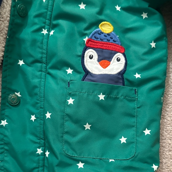 Baby Boden Lined Coat Hooded Parka Arctic Animals with Polar Bear and Penguin - Picture 8 of 9